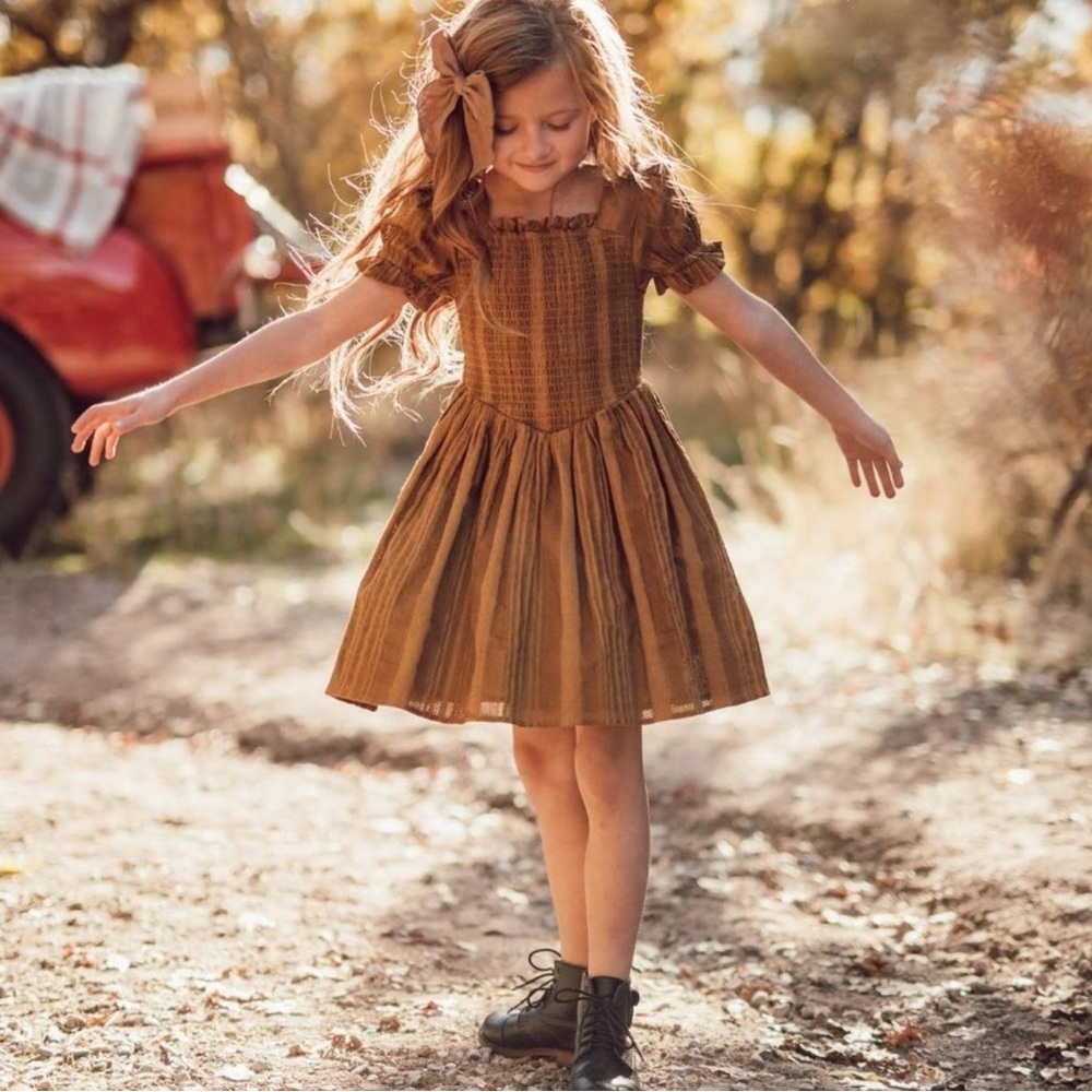 Jessakae Chestnut Smocked Midi Dress NWT Girls Sz 12-14